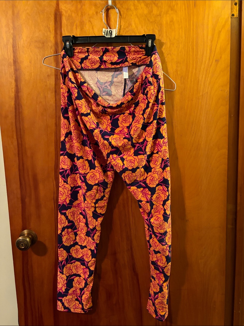 LuLaRoe Kids Rose Print Leggings - Orange & Navy